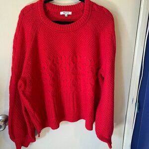 Madewell Cable Knit Balloon Sleeve Sweater